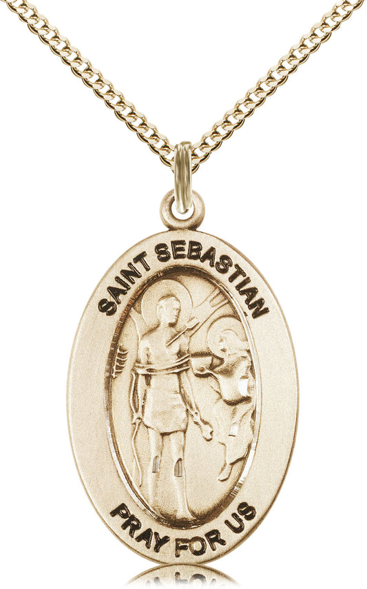 Saint Sebastian Medal – Patron Saint of Athletes – Catholic Sports Pendant for Strength, Recovery & Perseverance in Competition, 14k Yellow Gold Filled, 18" Curb Chain, Made in USA