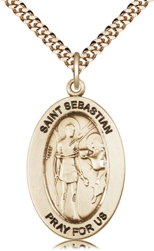 Saint Sebastian Medal – Patron Saint of Athletes – Catholic Sports Pendant for Strength, Recovery & Perseverance in Competition, 14k Yellow Gold Filled, 24" Curb Chain, Made in USA