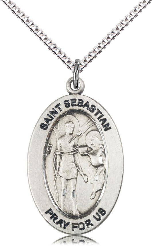 Saint Sebastian Medal – Patron Saint of Athletes – Catholic Sports Pendant for Strength, Recovery & Perseverance in Competition, Pewter, 18" Curb Chain, Made in USA