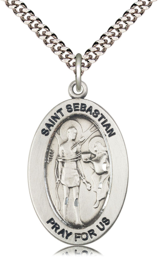Saint Sebastian Medal – Patron Saint of Athletes – Catholic Sports Pendant for Strength, Recovery & Perseverance in Competition, Sterling Silver, 24" Curb Chain, Made in USA