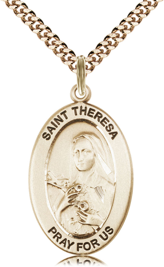 Saint Theresa the Little Flower Medal – Catholic Pendant for Women of Faith – Simple Acts of Love & Trust in God’s Plan, 14k Yellow Gold Filled, 24" Curb Chain, Made in USA