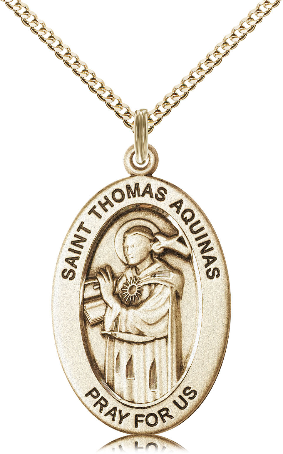 Saint Thomas Aquinas Medal – Catholic Patron of Scholars & Teachers – Wisdom & Strength Pendant for Fathers & Thinkers, 14k Yellow Gold Filled, 18" Curb Chain, Made in USA