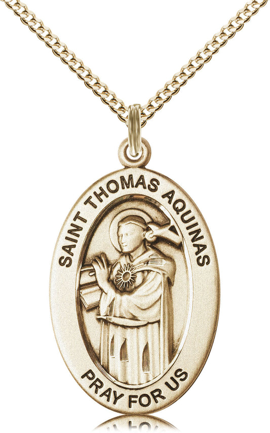 Saint Thomas Aquinas Medal – Catholic Patron of Scholars & Teachers – Wisdom & Strength Pendant for Fathers & Thinkers, 14k Yellow Gold Filled, 18" Curb Chain, Made in USA