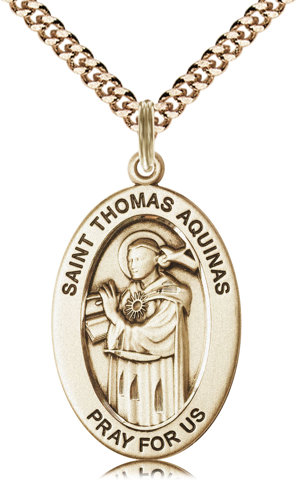 Saint Thomas Aquinas Medal – Catholic Patron of Scholars & Teachers – Wisdom & Strength Pendant for Fathers & Thinkers, 14k Yellow Gold Filled, 24" Curb Chain, Made in USA