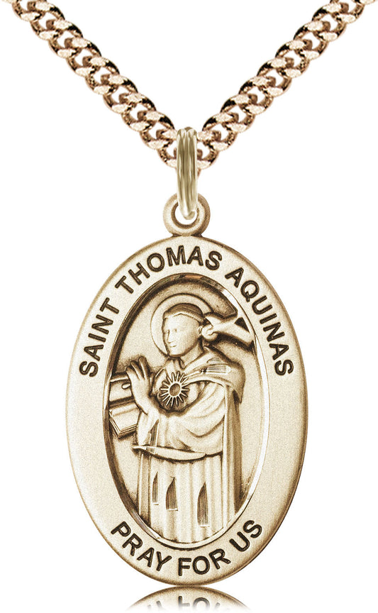 Saint Thomas Aquinas Medal – Catholic Patron of Scholars & Teachers – Wisdom & Strength Pendant for Fathers & Thinkers, 14k Yellow Gold Filled, 24" Curb Chain, Made in USA