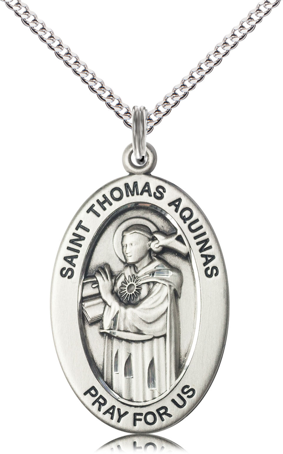 Saint Thomas Aquinas Medal – Catholic Patron of Scholars & Teachers – Wisdom & Strength Pendant for Fathers & Thinkers, Sterling Silver, 18" Curb Chain, Made in USA
