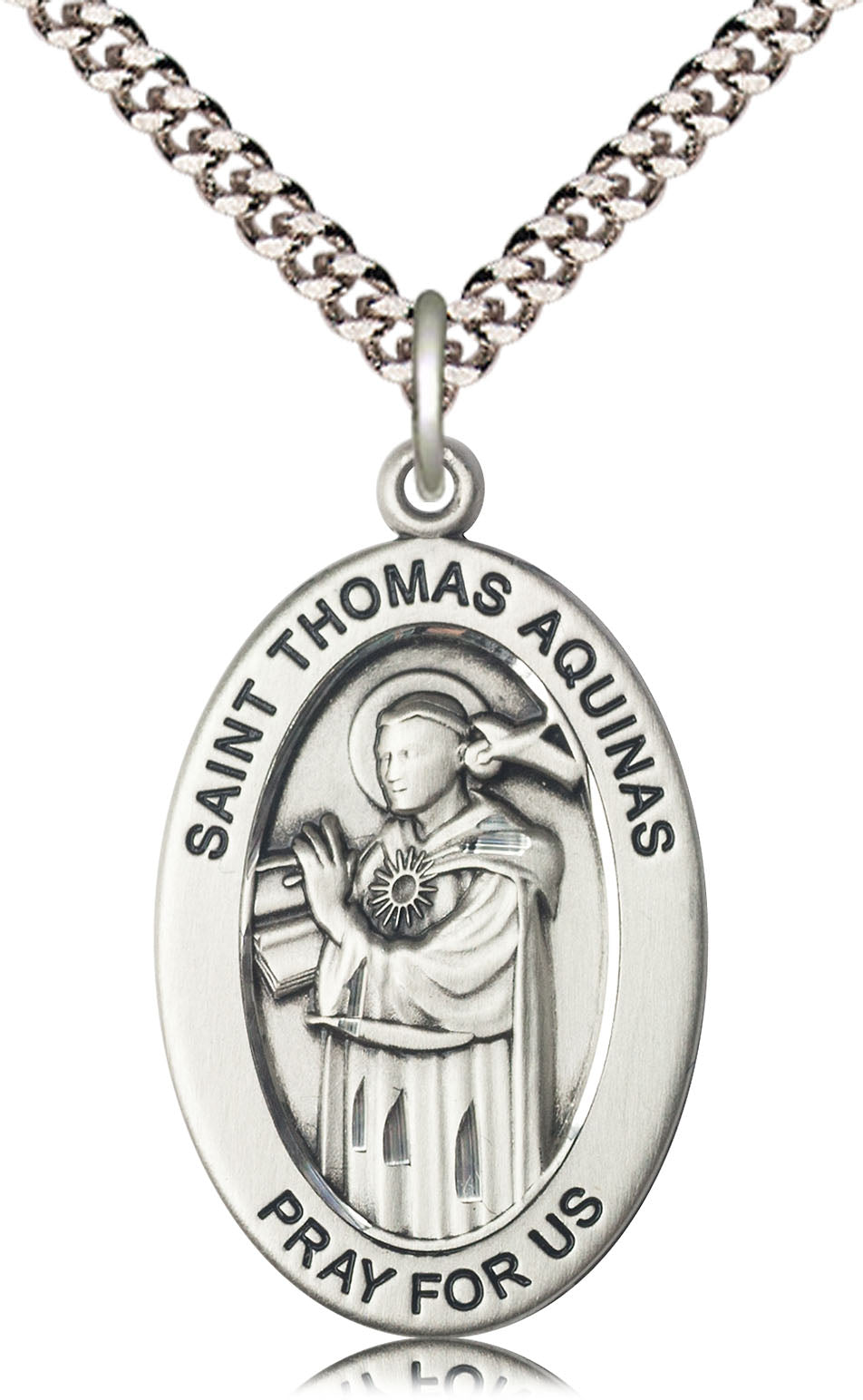 Saint Thomas Aquinas Medal – Patron of Students & Scholars, Catholic Necklace of Wisdom & Study Aid, Pewter, 24" Curb Chain, Made in USA