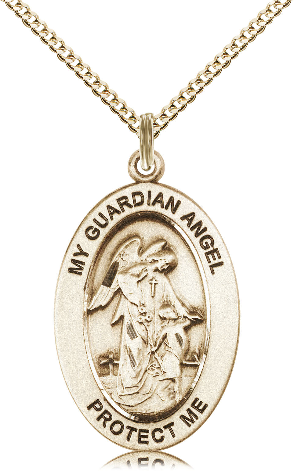 Guardian Angel Medal – Catholic Protection Jewelry for First Responders, Military & Children – Spiritual Gift for Safety, Comfort & Divine Guidance, 14k Yellow Gold Filled, 18" Curb Chain, Made in USA