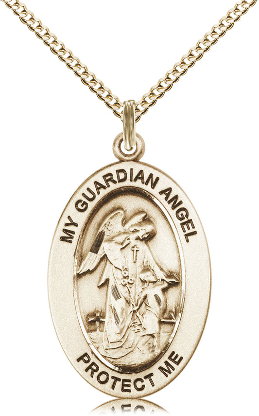 Guardian Angel Medal – Catholic Protection Jewelry for First Responders, Military & Children – Spiritual Gift for Safety, Comfort & Divine Guidance, 14k Yellow Gold Filled, 18" Curb Chain, Made in USA
