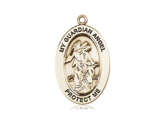Guardian Angel Medal – Catholic Protection Jewelry for First Responders, Military & Children – Spiritual Gift for Safety, Comfort & Divine Guidance, 14k Yellow Gold, No Chain, Pendant Only, Made in USA