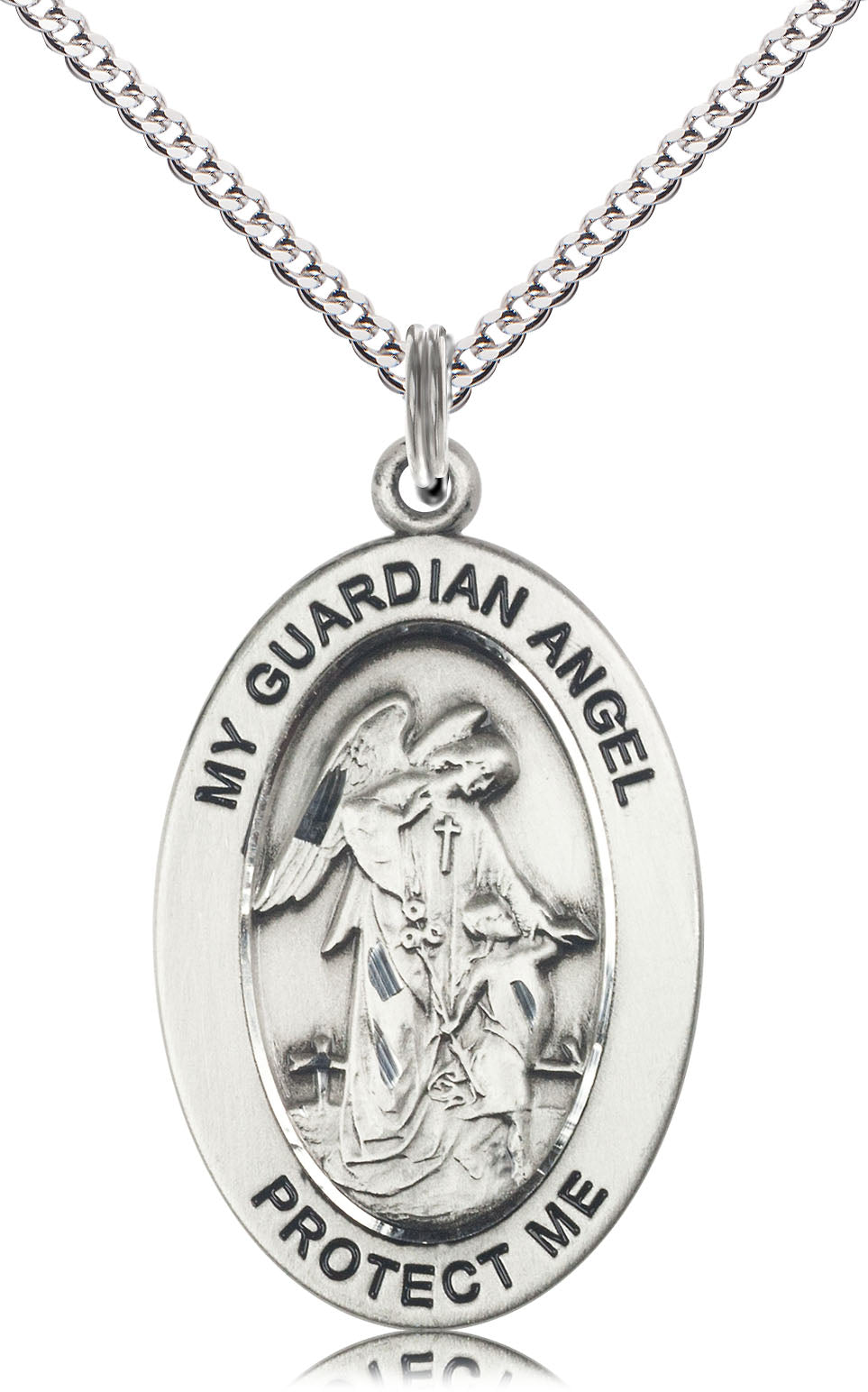 Guardian Angel Medal – Catholic Protection Jewelry for First Responders, Military & Children – Spiritual Gift for Safety, Comfort & Divine Guidance, Sterling Silver, 18" Curb Chain, Made in USA