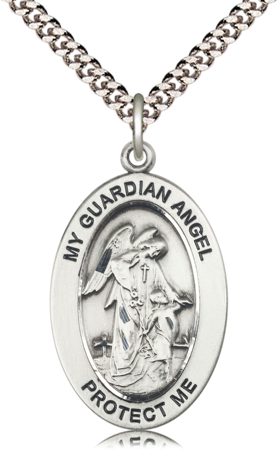 Guardian Angel Medal – Catholic Protection Jewelry for First Responders, Military & Children – Spiritual Gift for Safety, Comfort & Divine Guidance, Sterling Silver, 24" Curb Chain, Made in USA