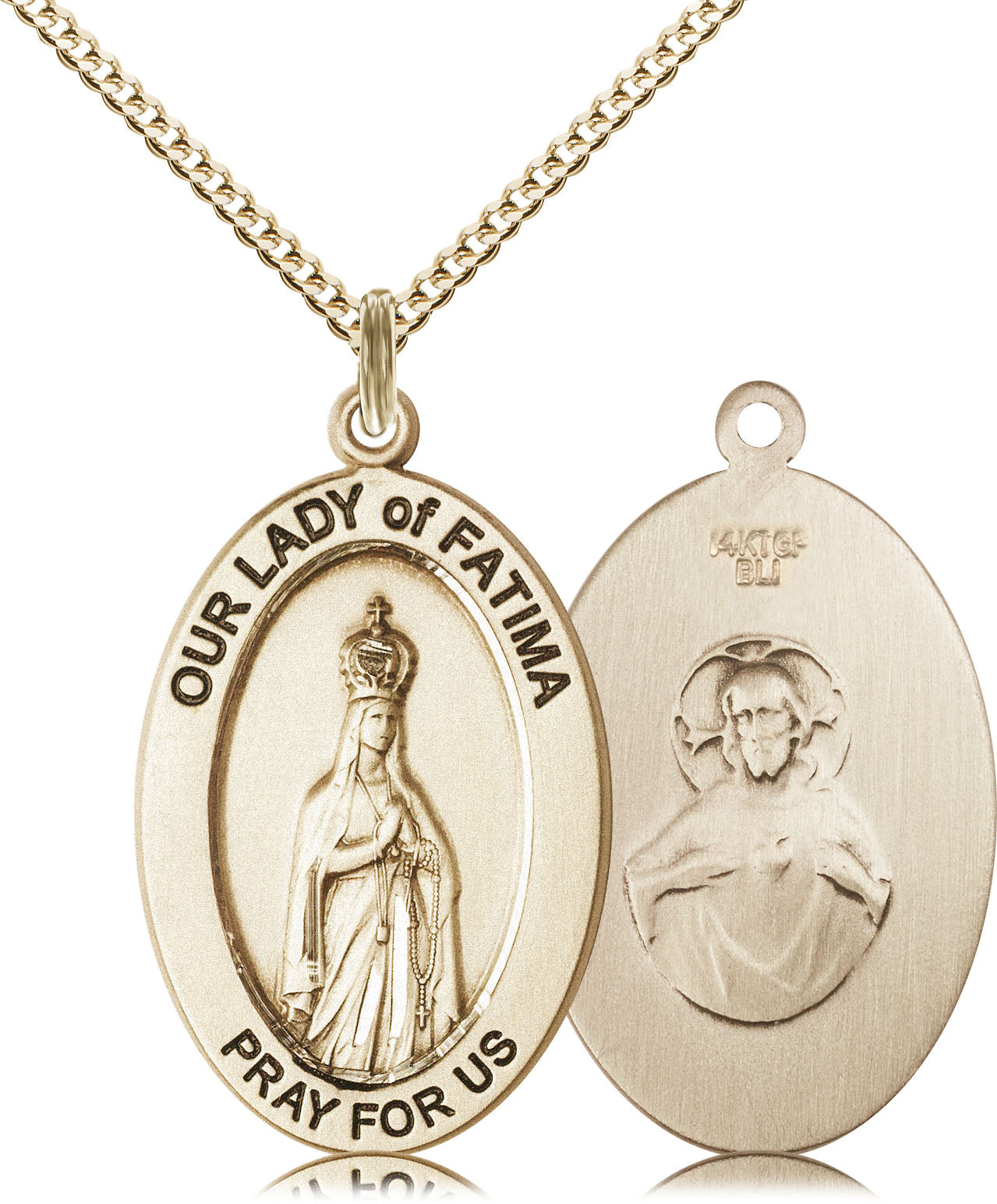 Extel Large Oval 14kt Gold Filled Our Lady of Fatima Medal Pendant, Made in USA,  Catholic Confirmation, First Communion, RCIA Gift