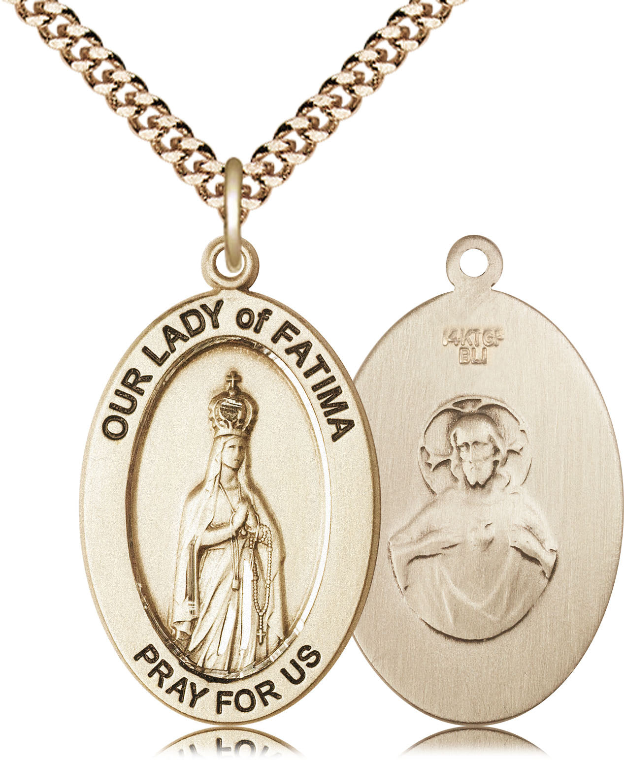 Extel Large Oval 14kt Gold Filled Our Lady of Fatima Medal Pendant with 24" Chain, Made in USA,  Catholic Confirmation, First Communion, RCIA Gift