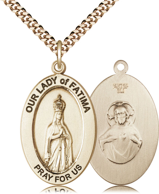 Extel Large Oval 14kt Gold Filled Our Lady of Fatima Medal Pendant with 24" Chain, Made in USA,  Catholic Confirmation, First Communion, RCIA Gift