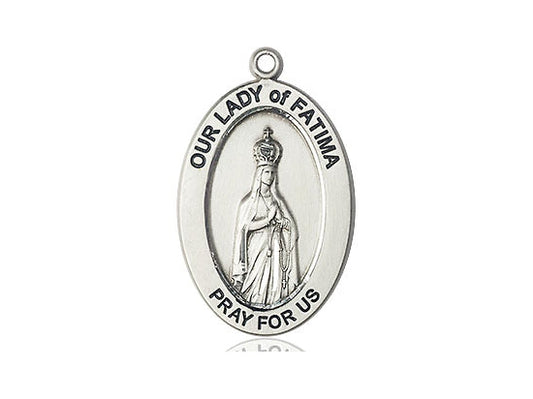 Extel Large Oval Sterling Silver Our Lady of Fatima Pendant No Chain, Made in USA,  Catholic Confirmation, First Communion, RCIA Gift
