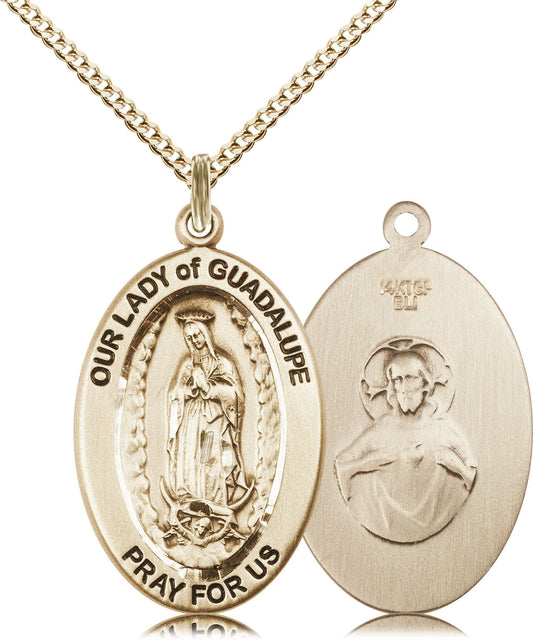 Extel Large Oval 14kt Gold Filled Our Lady of Guadalupe Medal Pendant with 18" Chain, Made in USA,  Catholic Confirmation, First Communion, RCIA Gift