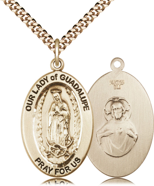Extel Large Oval 14kt Gold Filled Our Lady of Guadalupe Medal Pendant with 24" Chain, Made in USA,  Catholic Confirmation, First Communion, RCIA Gift