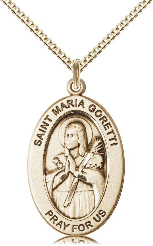 Saint Maria Goretti Medal – Catholic Gift for Women, Teens & Mothers – Symbol of Purity, Forgiveness & Spiritual Strength, 14k Yellow Gold Filled, 18" Curb Chain, Made in USA