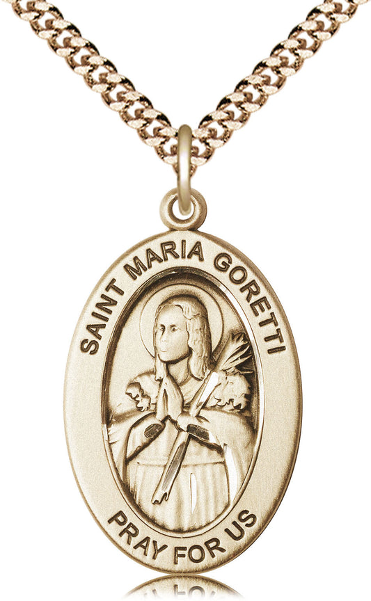 Saint Maria Goretti Medal – Catholic Gift for Women, Teens & Mothers – Symbol of Purity, Forgiveness & Spiritual Strength, 14k Yellow Gold Filled, 24" Curb Chain, Made in USA
