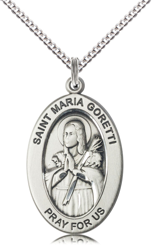 Saint Maria Goretti Medal – Catholic Gift for Women, Teens & Mothers – Symbol of Purity, Forgiveness & Spiritual Strength, Pewter, 18" Curb Chain, Made in USA