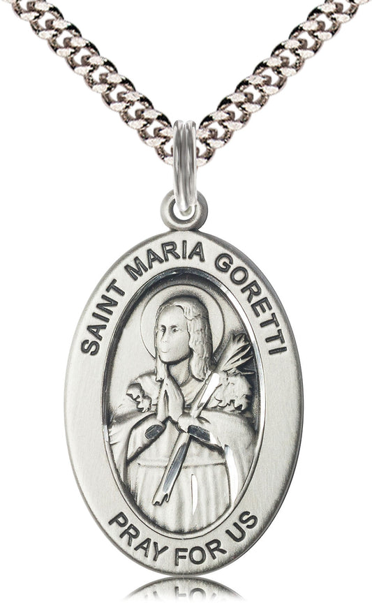 Saint Maria Goretti Medal – Catholic Gift for Women, Teens & Mothers – Symbol of Purity, Forgiveness & Spiritual Strength, Sterling Silver, 24" Curb Chain, Made in USA
