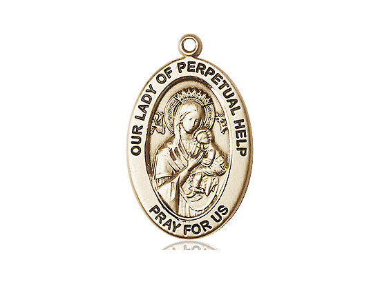 Extel Large Oval 14kt Gold Our Lady of Perpetual Help Pendant No Chain, Made in USA,  Catholic Confirmation, First Communion, RCIA Gift