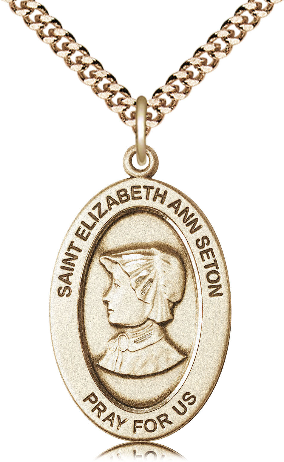 Extel Large Oval 14kt Gold Filled Saint Elizabeth Ann Seton Medal Pendant with 24" Chain, Made in USA, Custom Personalized Engraveable Catholic Confirmation, First Communion, RCIA Gift