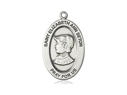 Extel Large Oval Pewter Saint Elizabeth Ann Seton Medal Pendant, Made in USA, Custom Personalized Engraveable Catholic Confirmation, First Communion, RCIA Gift
