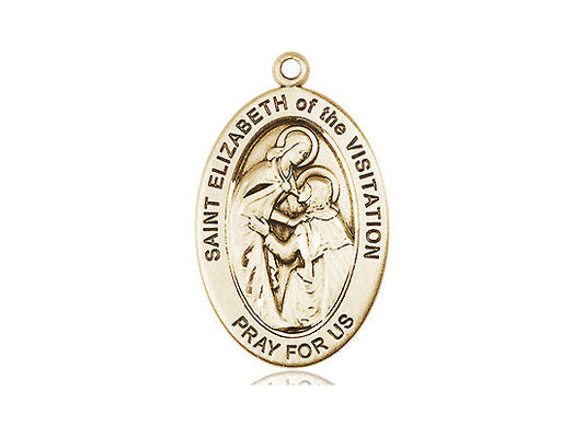 Extel Large Oval Gold Filled Saint Elizabeth of The Visitatio Medal Pendant, Made in USA, Custom Personalized Engraveable Catholic Confirmation, First Communion, RCIA Gift