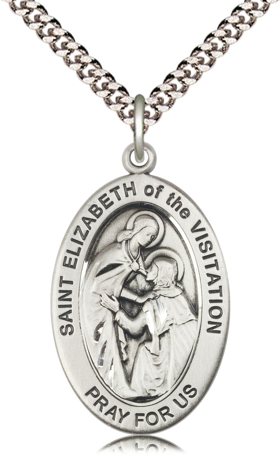 Extel Large Oval Sterling Silver Saint Elizabeth of The Visitatio Medal Pendant with 24" Chain, Made in USA, Custom Personalized Engraveable Catholic Confirmation, First Communion, RCIA Gift