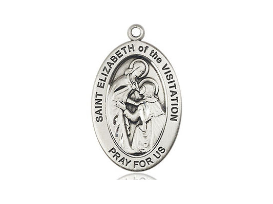 Extel Large Oval Pewter Saint Elizabeth of The Visitatio Medal Pendant, Made in USA, Custom Personalized Engraveable Catholic Confirmation, First Communion, RCIA Gift