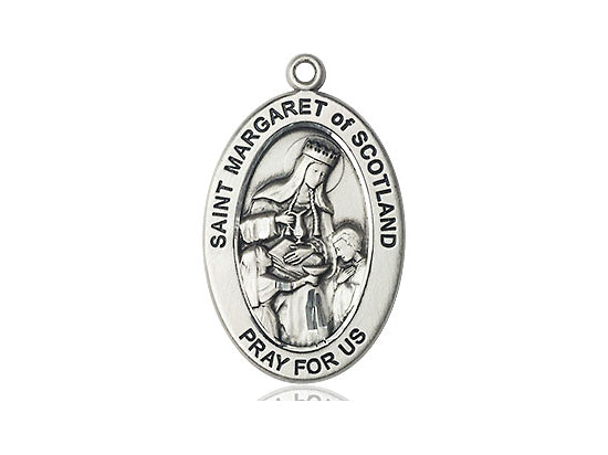 Extel Large Oval Sterling Silver Saint Margaret of Scotland Medal Pendant, Made in USA, Custom Personalized Engraveable Catholic Confirmation, First Communion, RCIA Gift