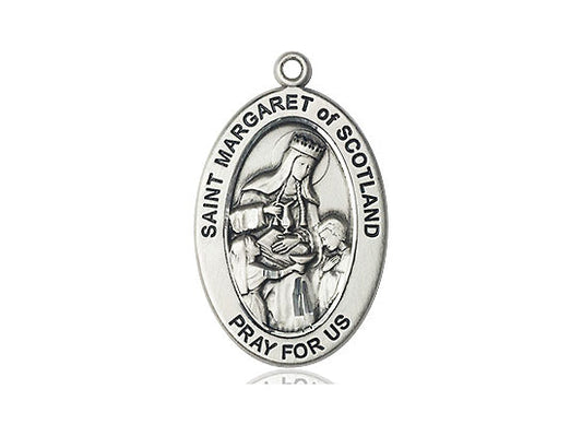 Extel Large Oval Sterling Silver Saint Margaret of Scotland Medal Pendant, Made in USA, Custom Personalized Engraveable Catholic Confirmation, First Communion, RCIA Gift
