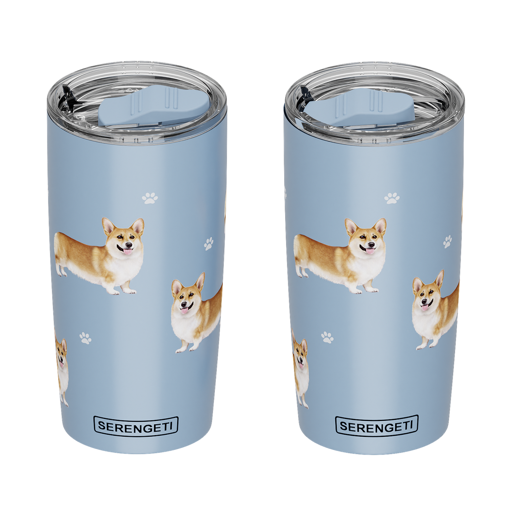E & S Welsh Corgi 20oz Serengetti Ultimate Tumbler, Double Wall Insulated, Vacuum Sealed, Shatter Resistant Lid, Corgi Dog Lover Gift Mug