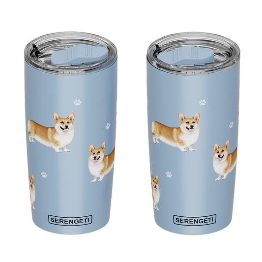 E & S Welsh Corgi 20oz Serengetti Ultimate Tumbler, Double Wall Insulated, Vacuum Sealed, Shatter Resistant Lid, Corgi Dog Lover Gift Mug