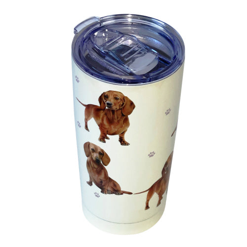 E & S Red Dachshund 20oz Serengetti Ultimate Tumbler, Double Wall Insulated, Vacuum Sealed, Shatter Resistant Lid, Stainless Steel Travel Mug, Dog Lover Gift, Hot Cold Beverage Cup