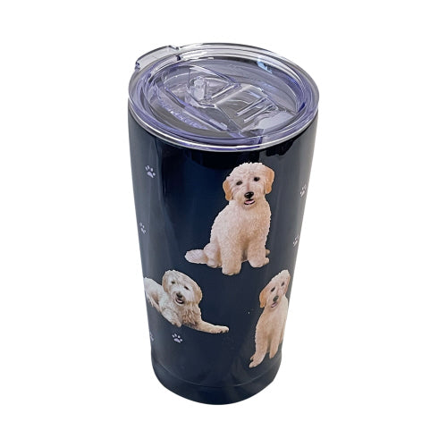E & S Goldendoodle 20oz Serengetti Ultimate Tumbler, Double Wall Insulated, Vacuum Sealed, Shatter Resistant Lid, Doodle Dog Gift, Stainless Steel Coffee Tumbler, Hot Cold Cup
