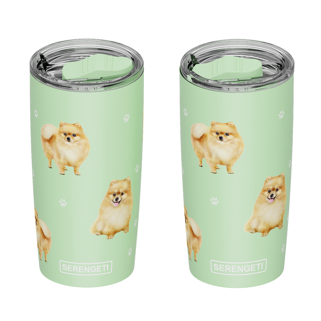 E & S Pomeranian 20oz Serengetti Ultimate Tumbler, Double Wall Insulated, Vacuum Sealed, Shatter Resistant Lid, Pom Dog Gift, Coffee Mug