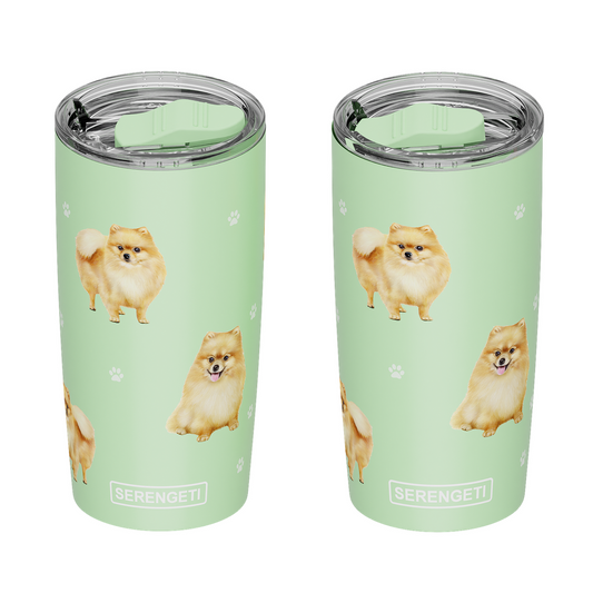 E & S Pomeranian 20oz Serengetti Ultimate Tumbler, Double Wall Insulated, Vacuum Sealed, Shatter Resistant Lid, Pom Dog Gift, Coffee Mug