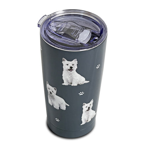E & S Westie 20oz Serengetti Ultimate Tumbler, Double Wall Insulated, Vacuum Sealed, Shatter Resistant Lid, West Highland Terrier Gift