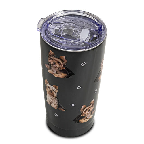 E & S Yorkie 20oz Serengetti Ultimate Tumbler, Double Wall Insulated, Vacuum Sealed, Shatter Resistant Lid, Yorkshire Terrier Gift, Dog Lover Coffee Mug