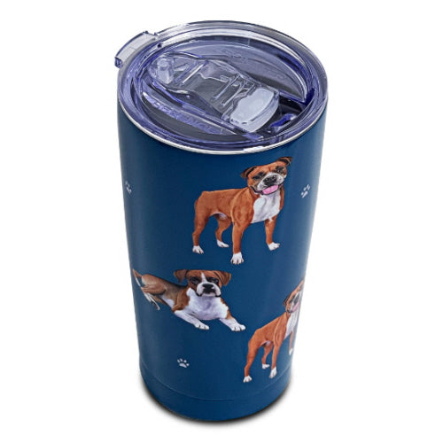 E & S Boxer 20oz Serengetti Ultimate Tumbler, Double Wall Insulated, Vacuum Sealed, Shatter Resistant Lid, Boxer Dog Gift, Insulated Travel Mug, Coffee Cup
