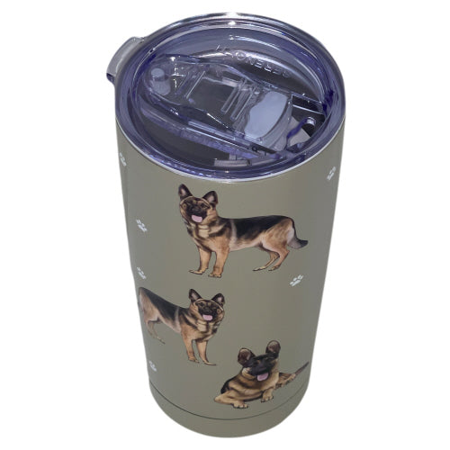 E & S German Shepherd 20oz Serengetti Ultimate Tumbler, Double Wall Insulated, Vacuum Sealed, Shatter Resistant Lid, GSD Dog Gift, Travel Coffee Mug