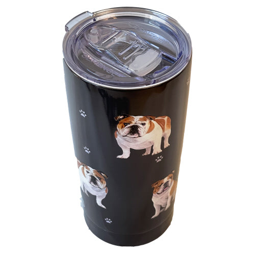 E & S Bulldog 20oz Serengetti Ultimate Tumbler, Double Wall Insulated, Vacuum Sealed, Shatter Resistant Lid, English Bulldog Gift, Coffee Travel Mug