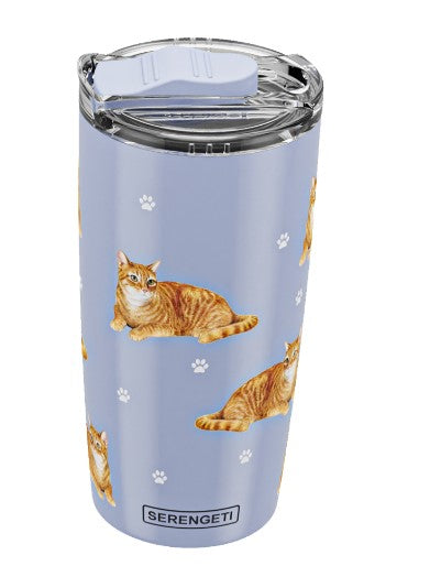 E & S Orange Tabby Cat 20oz Serengetti Ultimate Tumbler, Double Wall Insulated, Vacuum Sealed, Shatter Resistant Lid, Cat Lover Gift Mug