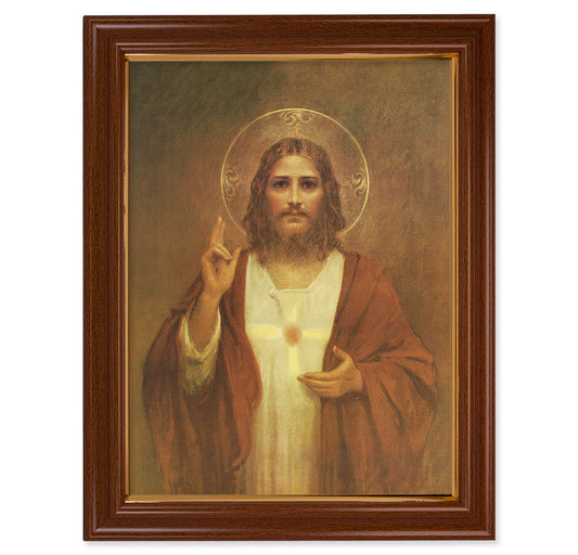 Sacred Heart of Jesus Picture Framed Wall Art Decor, Large, Traditional Dark Walnut Finished Frame with Thin Gold Lip, Print by Chambers