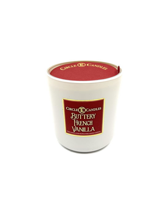 Circle E Candles, Buttery French Vanilla Scent, Medium Size Jar Candle, 7oz – Warm Sweet Bakery Home Fragrance, Rich Creamy Vanilla Candle, Made in USA