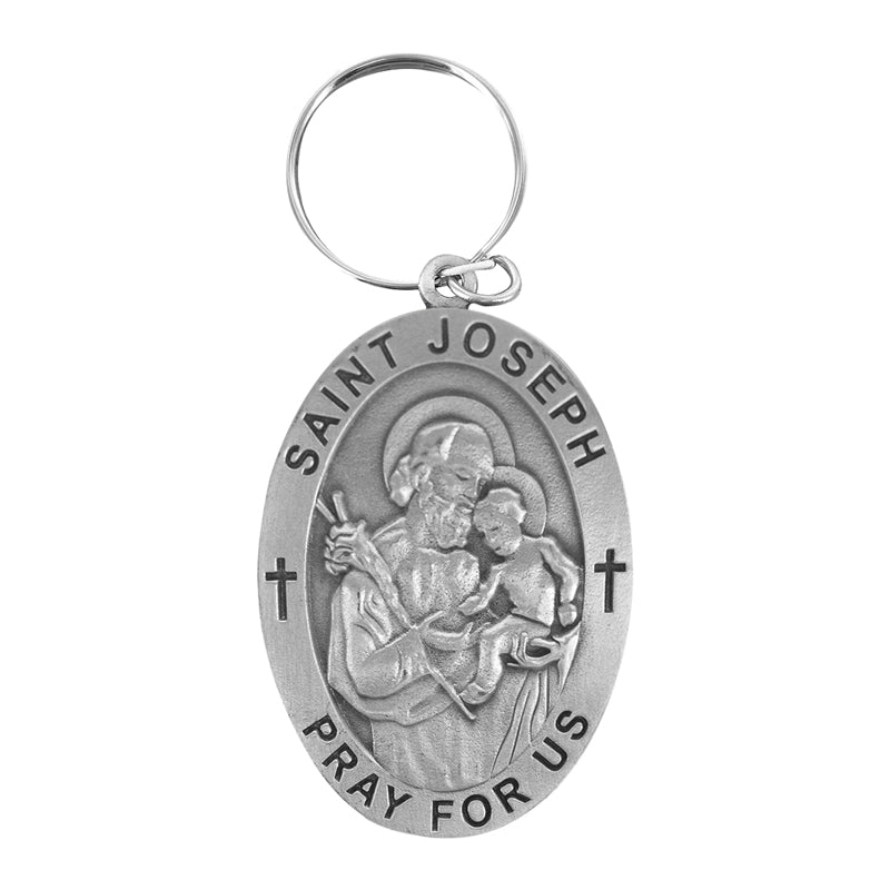 Extel Pewter Oval St. Joseph Patron Saint Key Chain Gift
