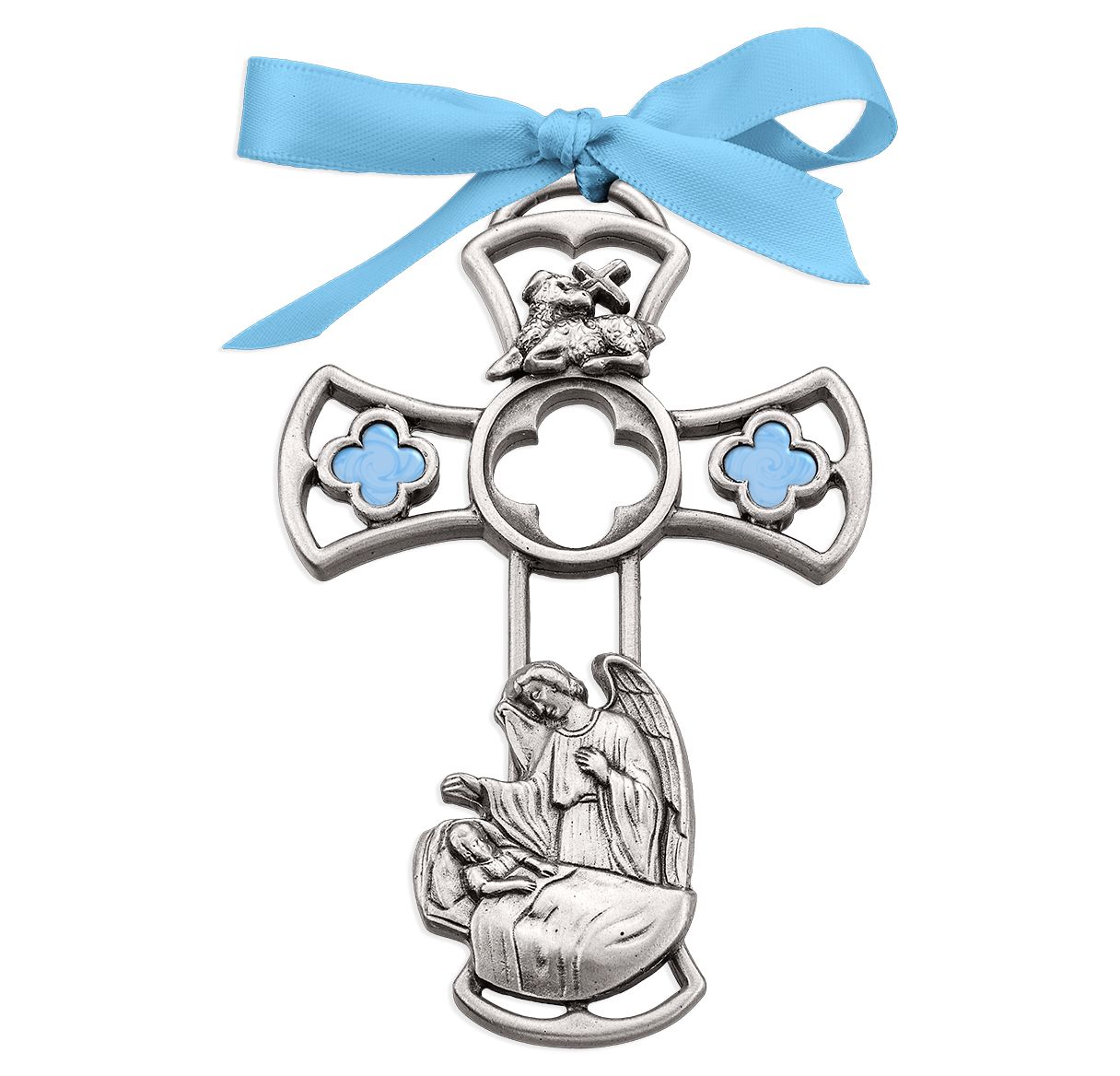 Guardian Angel With Boy Genuine Pewter Cross 2 3/8 Inch